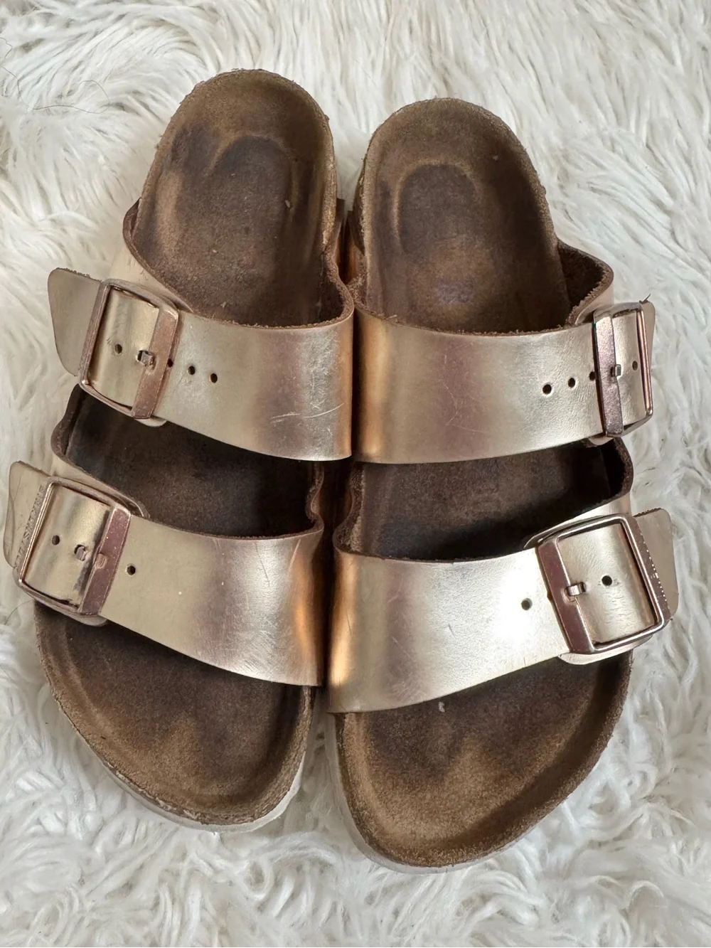 Birkenstock Metallic Rose Gold Double Buckle Sandals size 38 EU 7/7.5 US womens